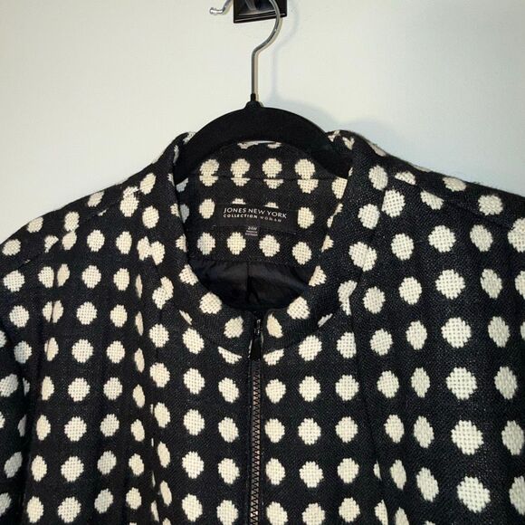 Jones New York Collection Woman Blazer 24W Black White Polka Dot Zip Jacket Line - Picture 2 of 16